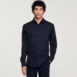 Chemises*SANDRO Chemise Ajustée En Coton Stretch Noir