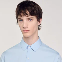 Chemises*SANDRO Chemise Ajustée En Coton Stretch Bleu Ciel