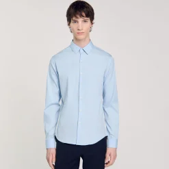 Chemises*SANDRO Chemise Ajustée En Coton Stretch Bleu Ciel