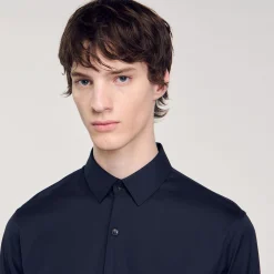 Chemises*SANDRO Chemise Ajustée En Coton Stretch Marine