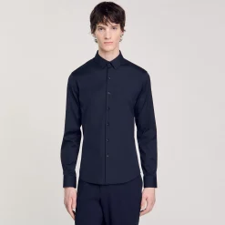 Chemises*SANDRO Chemise Ajustée En Coton Stretch Marine