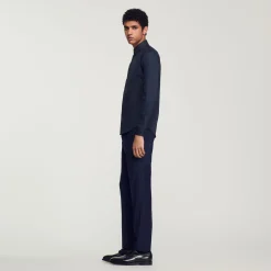 Chemises*SANDRO Chemise Ajustée En Coton Stretch Marine