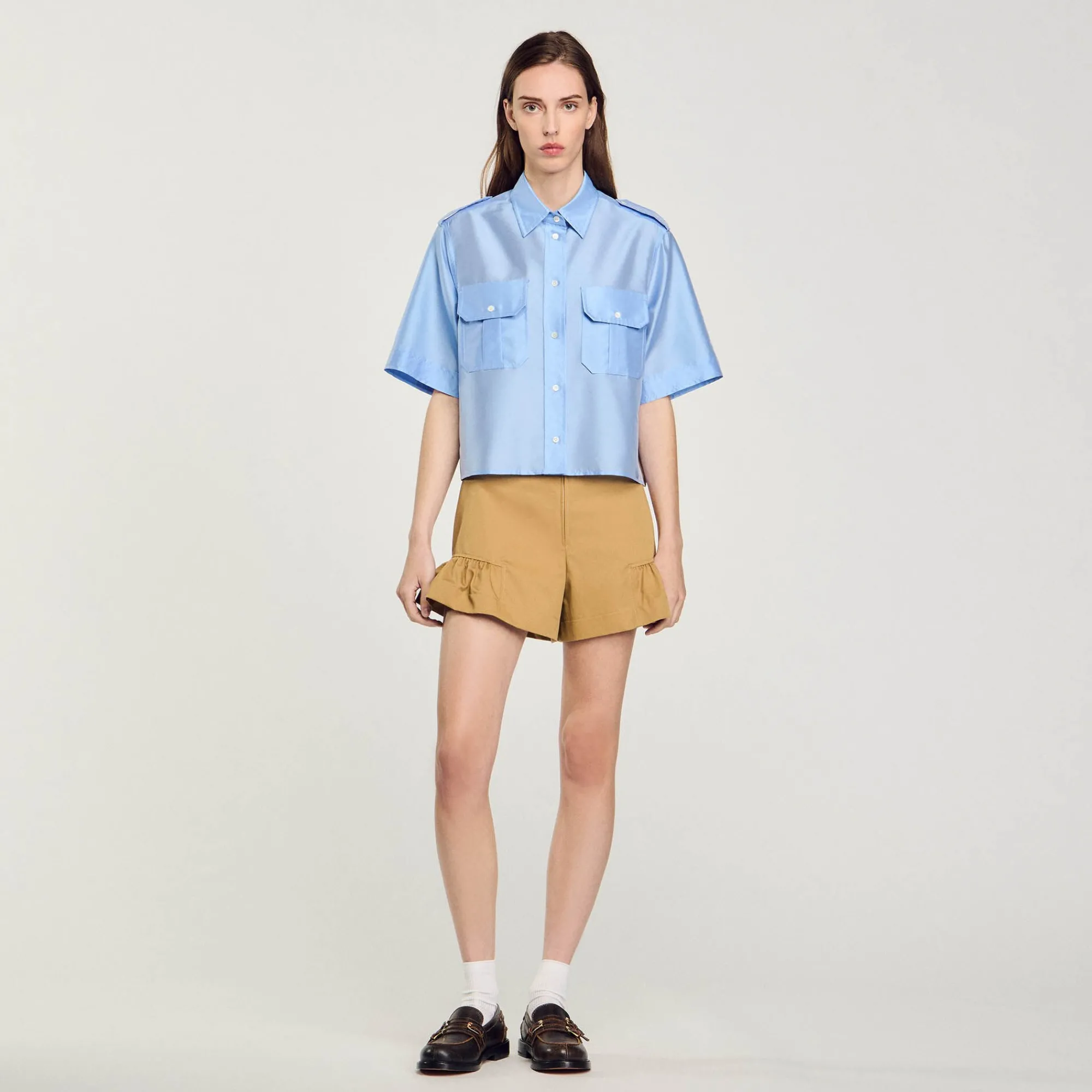 Tops & Chemises*SANDRO Chemise Bimatières Bleu Ciel