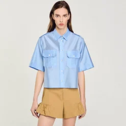 Tops & Chemises*SANDRO Chemise Bimatières Bleu Ciel