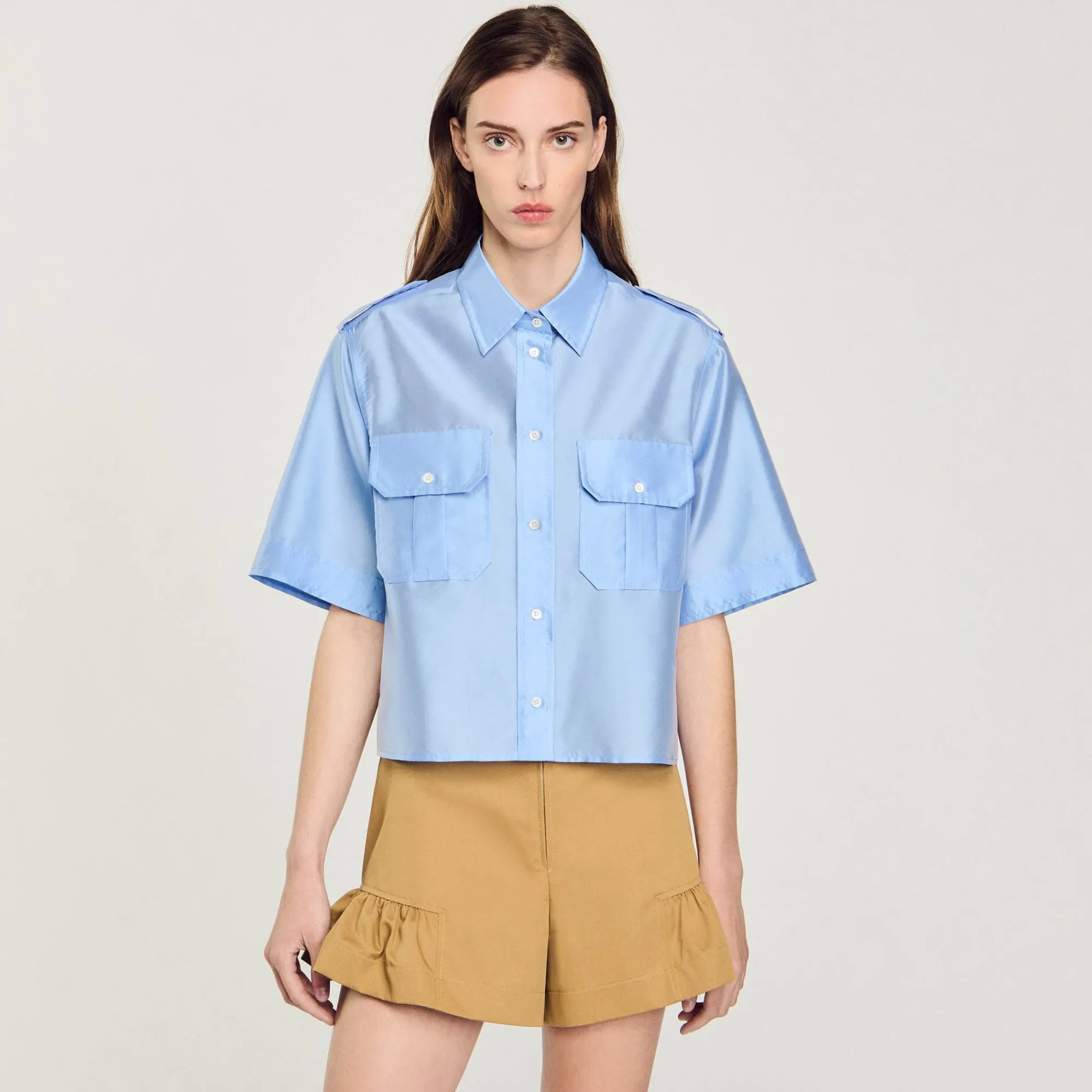 Tops & Chemises*SANDRO Chemise Bimatières Bleu Ciel