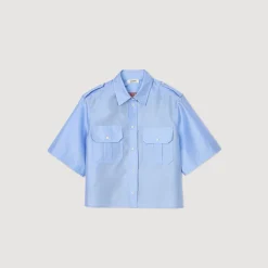 Tops & Chemises*SANDRO Chemise Bimatières Bleu Ciel
