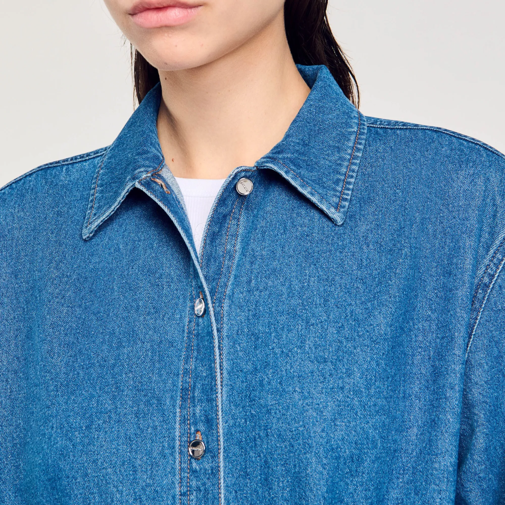 Tops & Chemises*SANDRO Chemise Body En Jean Bleu jean