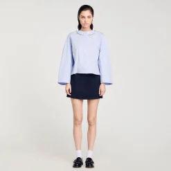 Tops & Chemises*SANDRO Chemise Courte à Col Bijou Bleu Ciel