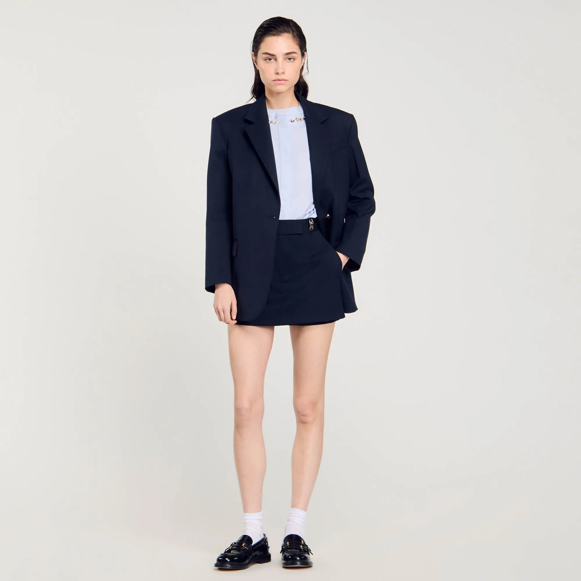 Tops & Chemises*SANDRO Chemise Courte à Col Bijou Bleu Ciel