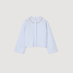 Tops & Chemises*SANDRO Chemise Courte à Col Bijou Bleu Ciel