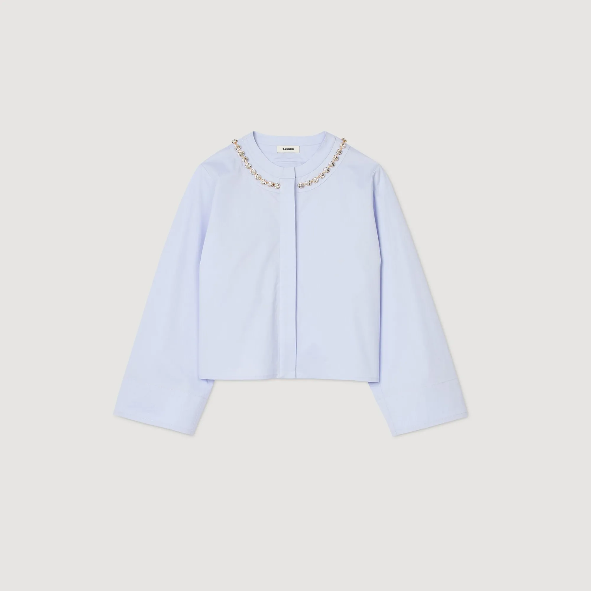 Tops & Chemises*SANDRO Chemise Courte à Col Bijou Bleu Ciel