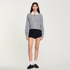 Tops & Chemises*SANDRO Chemise Courte à Plastron Strassé Noir