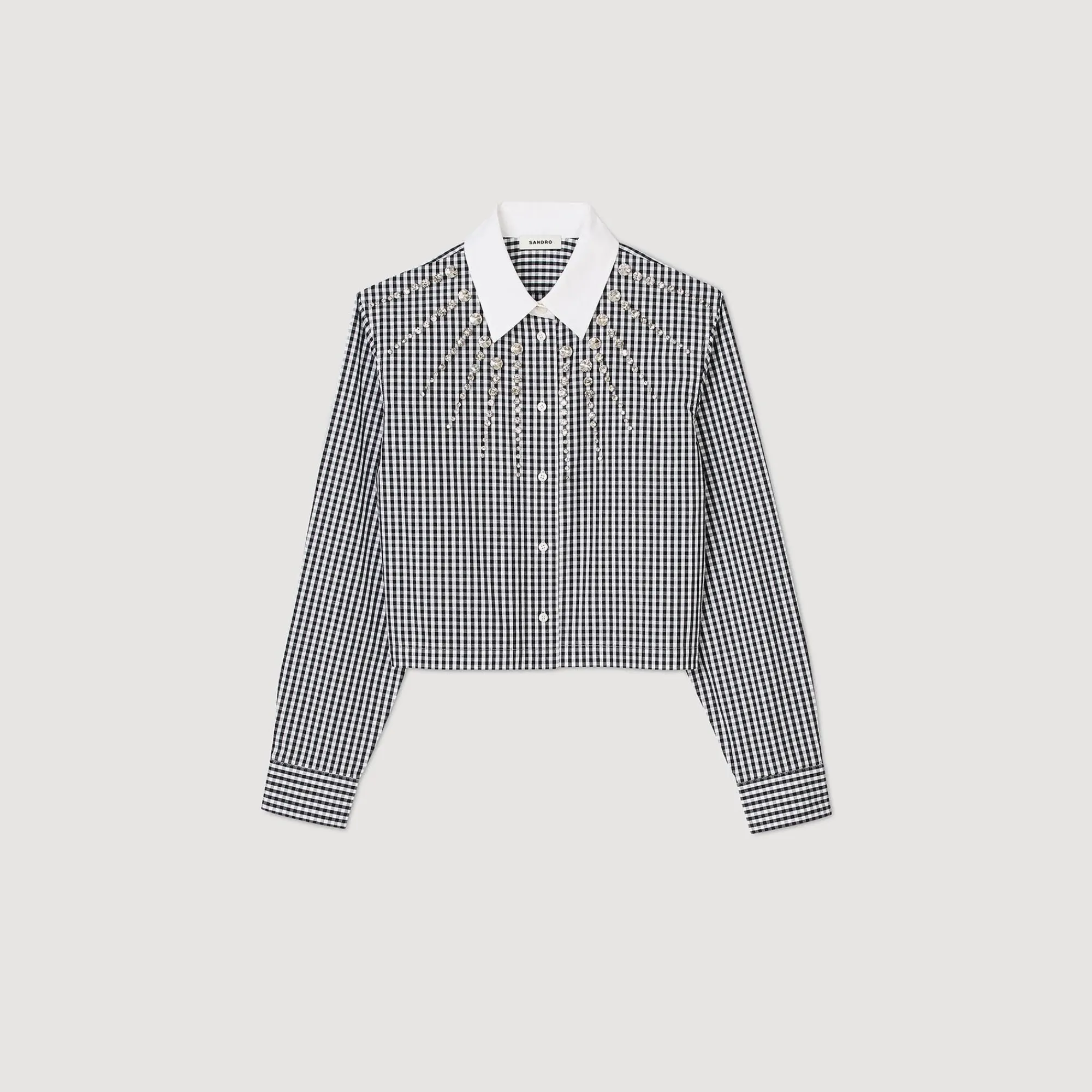 Tops & Chemises*SANDRO Chemise Courte à Plastron Strassé Noir