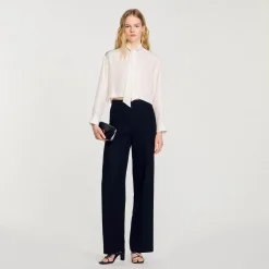 Tops & Chemises*SANDRO Chemise Courte En Soie Ecru