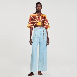 Ensembles|Tops & Chemises*SANDRO Chemise Courte En Soie Imprimée Marron