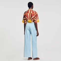 Ensembles|Tops & Chemises*SANDRO Chemise Courte En Soie Imprimée Marron