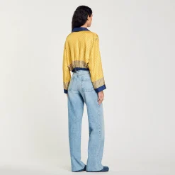 Ensembles|Tops & Chemises*SANDRO Chemise Courte En Soie Imprimée Jaune / Bleu