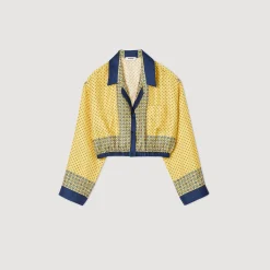 Ensembles|Tops & Chemises*SANDRO Chemise Courte En Soie Imprimée Jaune / Bleu