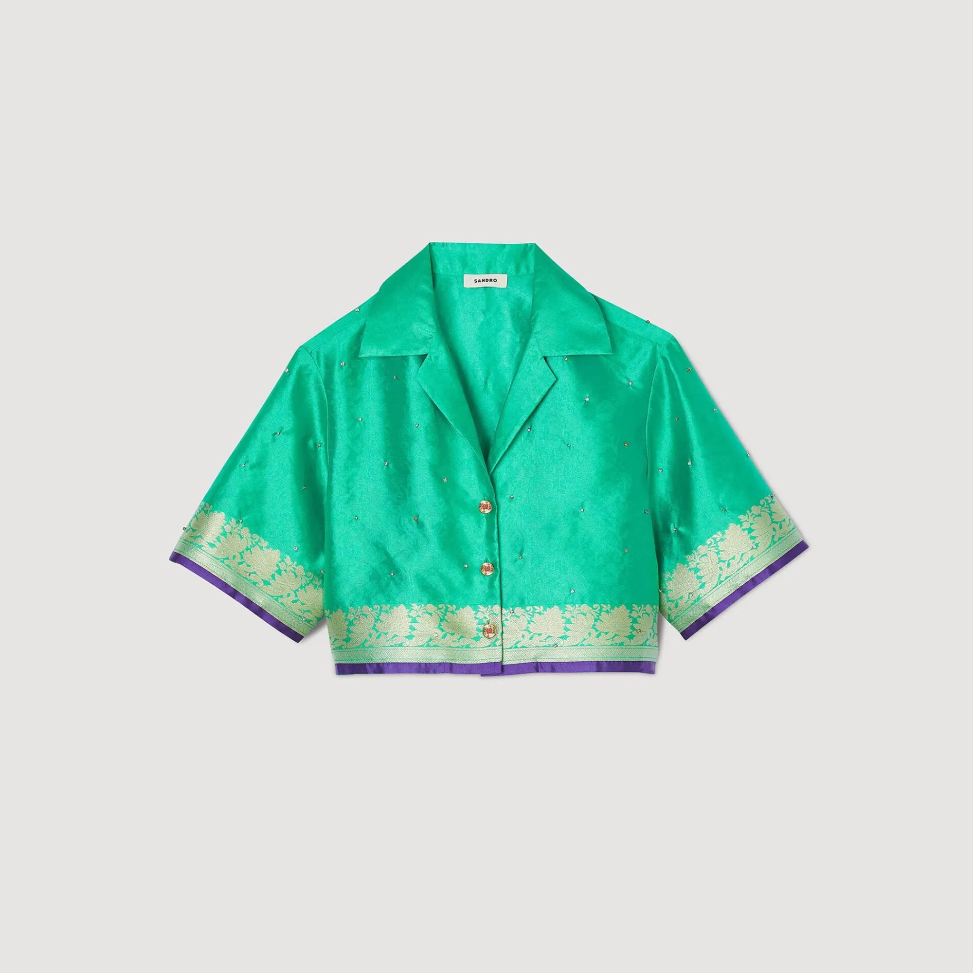 Tops & Chemises*SANDRO Chemise Courte Jacquard Strass Bleu Vert
