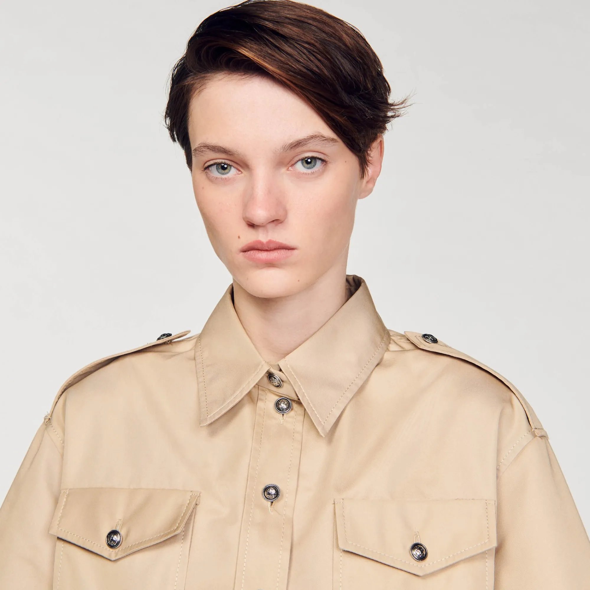 Tops & Chemises*SANDRO Chemise Courte Officier Beige