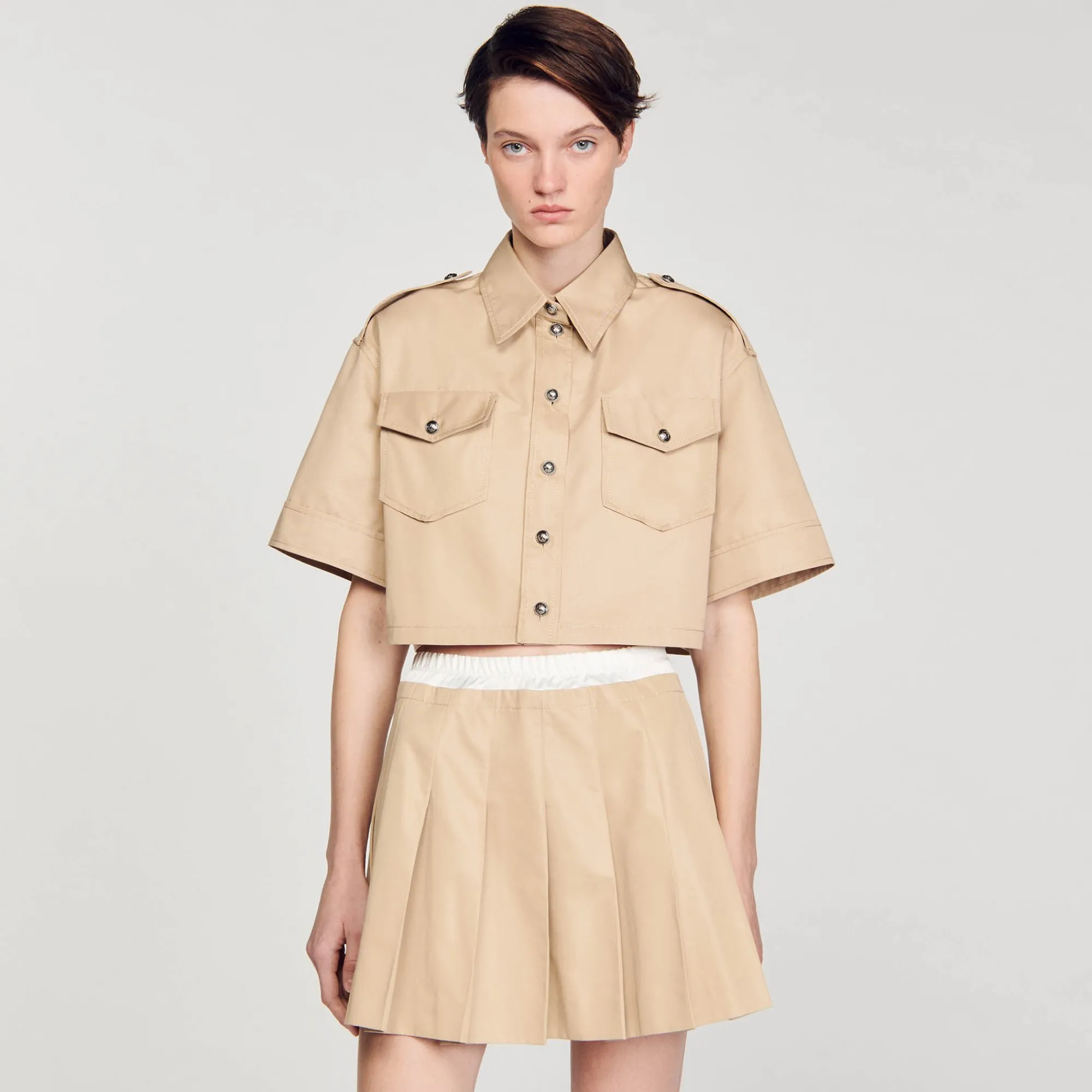 Tops & Chemises*SANDRO Chemise Courte Officier Beige