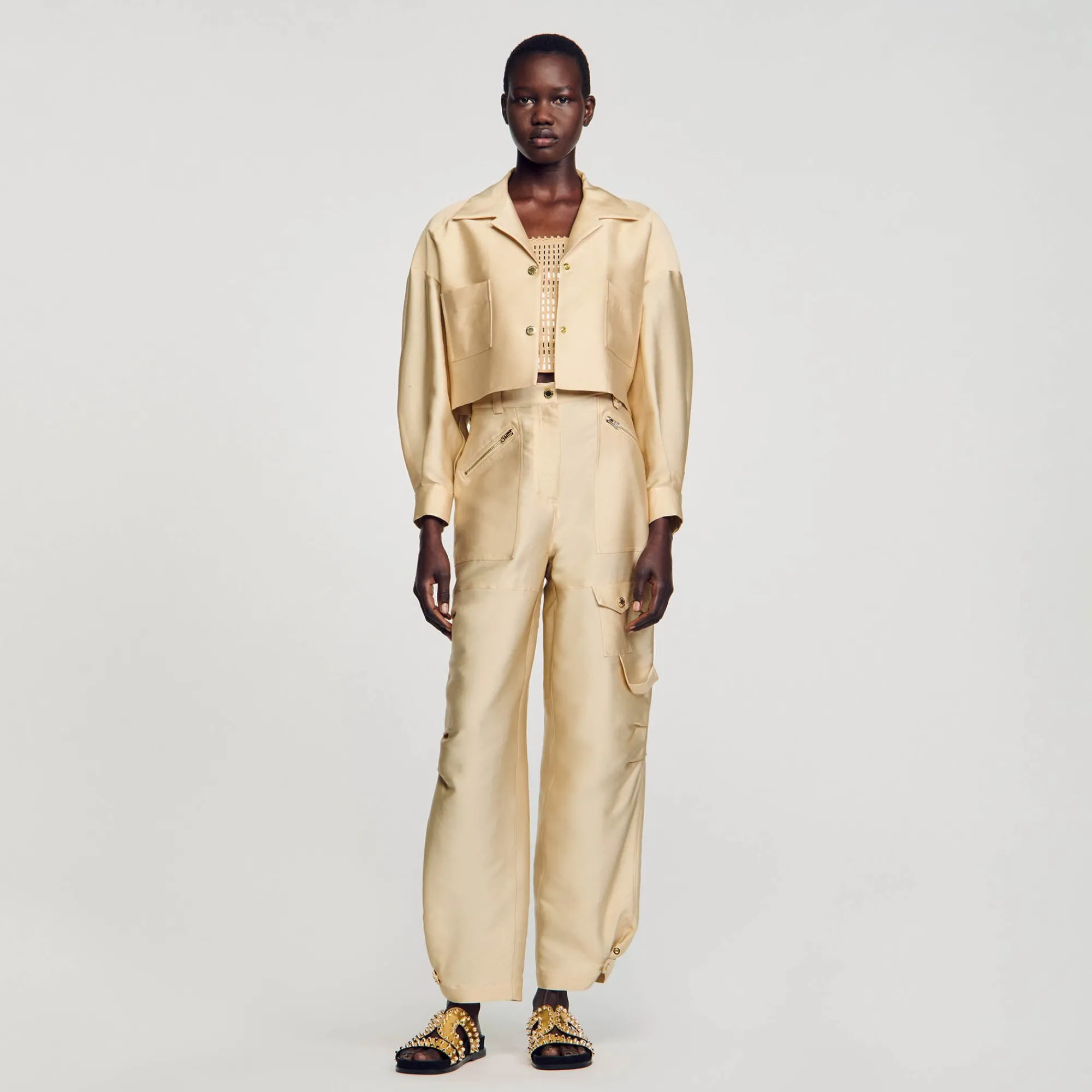 Ensembles|Tops & Chemises*SANDRO Chemise Courte Satinée Beige