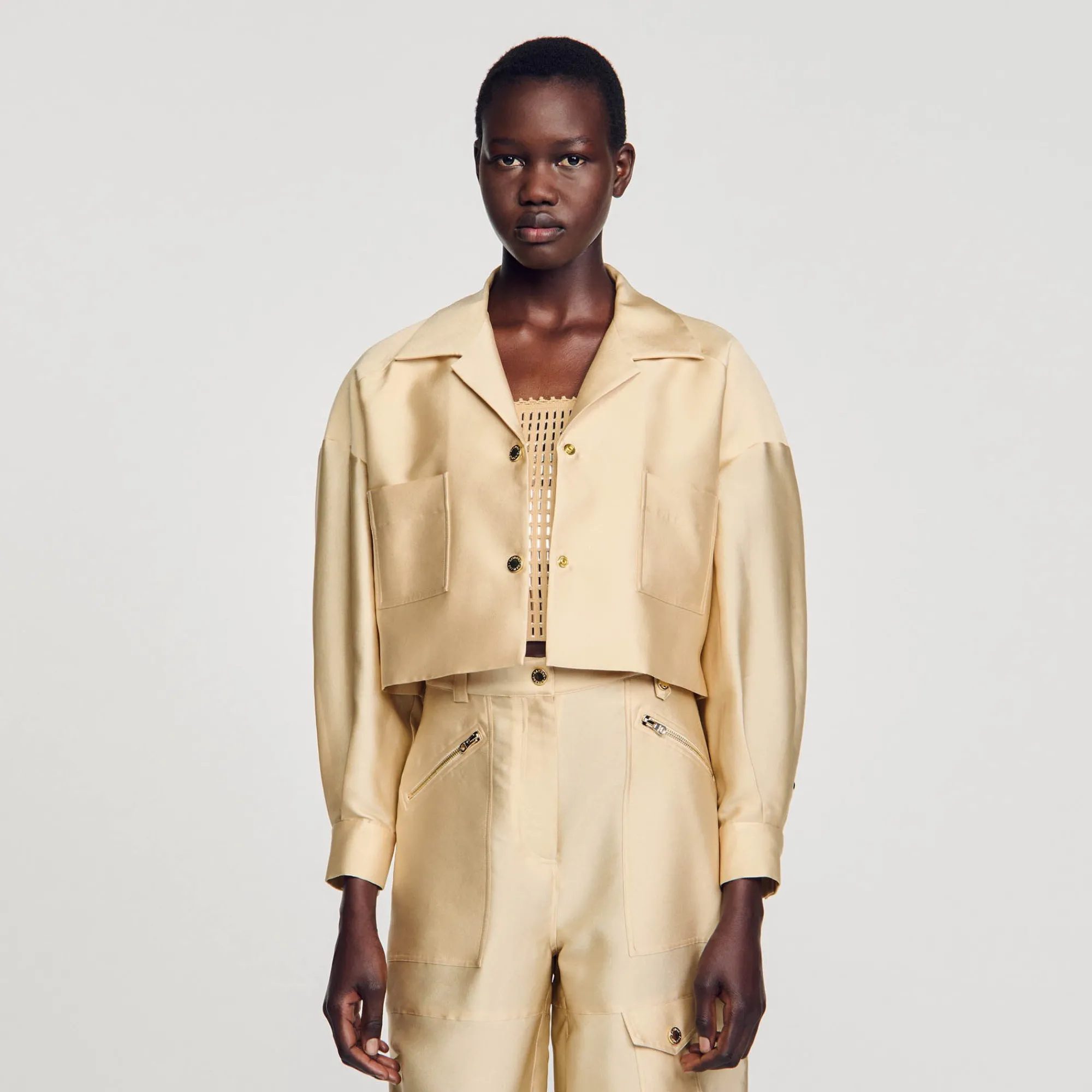 Ensembles|Tops & Chemises*SANDRO Chemise Courte Satinée Beige
