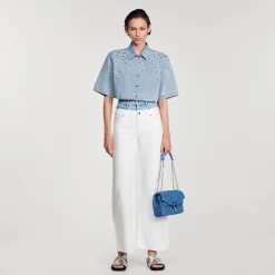 Ensembles|Tops & Chemises*SANDRO Chemise Courte Strassée Bleu jean clair