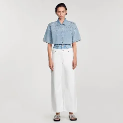 Ensembles|Tops & Chemises*SANDRO Chemise Courte Strassée Bleu jean clair