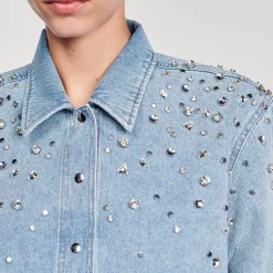 Ensembles|Tops & Chemises*SANDRO Chemise Courte Strassée Bleu jean clair