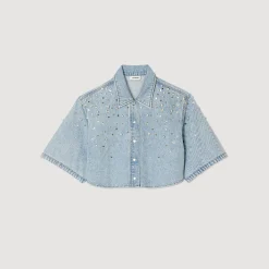 Ensembles|Tops & Chemises*SANDRO Chemise Courte Strassée Bleu jean clair