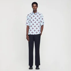 Chemises*SANDRO Chemise Cross Flower Manches Courtes Bleu Ciel