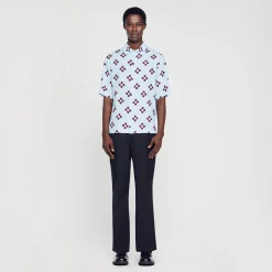 Chemises*SANDRO Chemise Cross Flower Manches Courtes Bleu Ciel