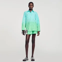 Ensembles|Tops & Chemises*SANDRO Chemise Dip Dye Strassée Bleu Vert