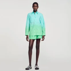 Ensembles|Tops & Chemises*SANDRO Chemise Dip Dye Strassée Bleu Vert