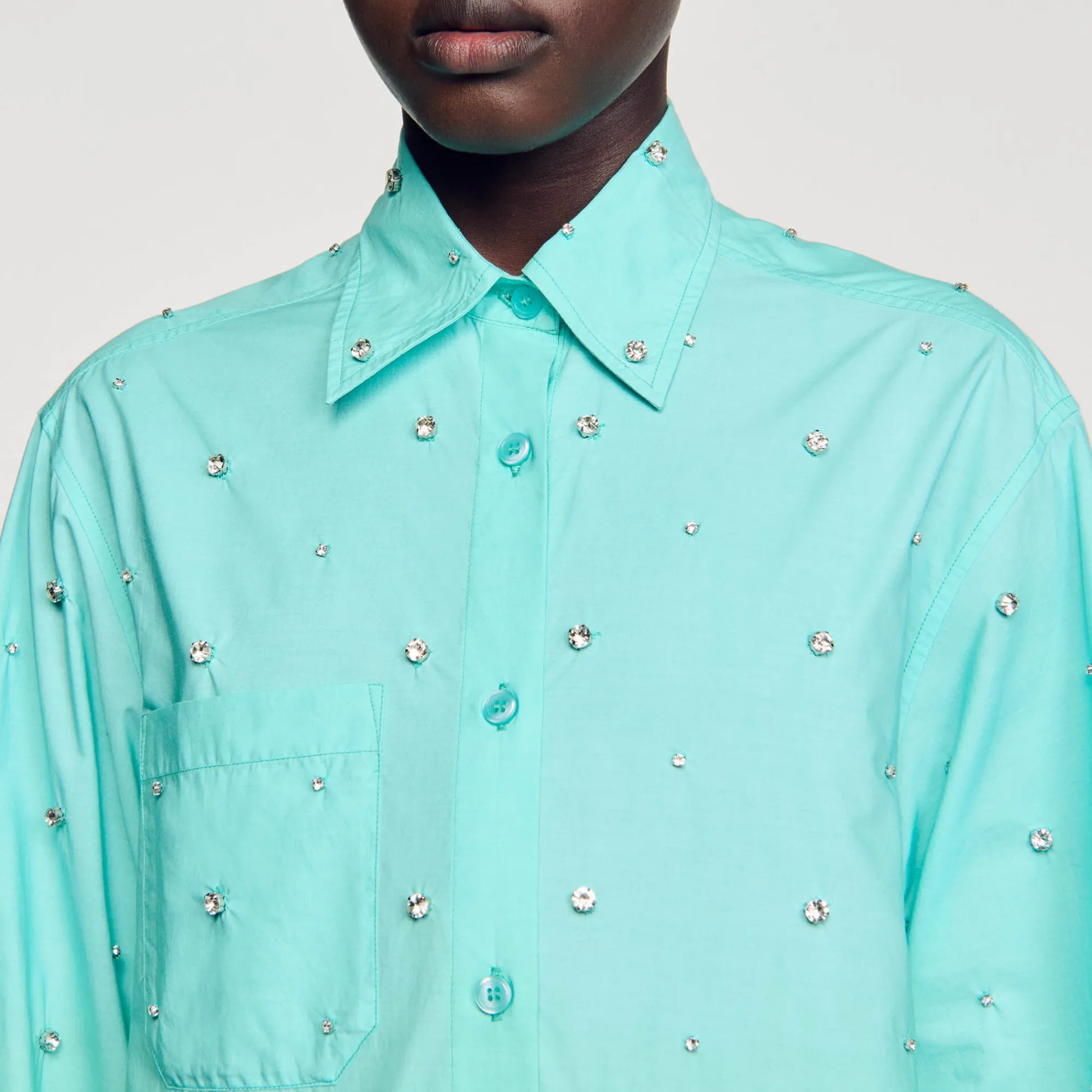 Ensembles|Tops & Chemises*SANDRO Chemise Dip Dye Strassée Bleu Vert