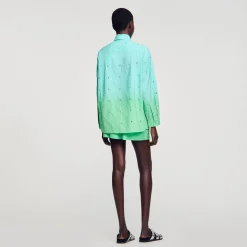 Ensembles|Tops & Chemises*SANDRO Chemise Dip Dye Strassée Bleu Vert
