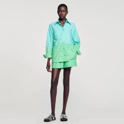 Ensembles|Tops & Chemises*SANDRO Chemise Dip Dye Strassée Bleu Vert