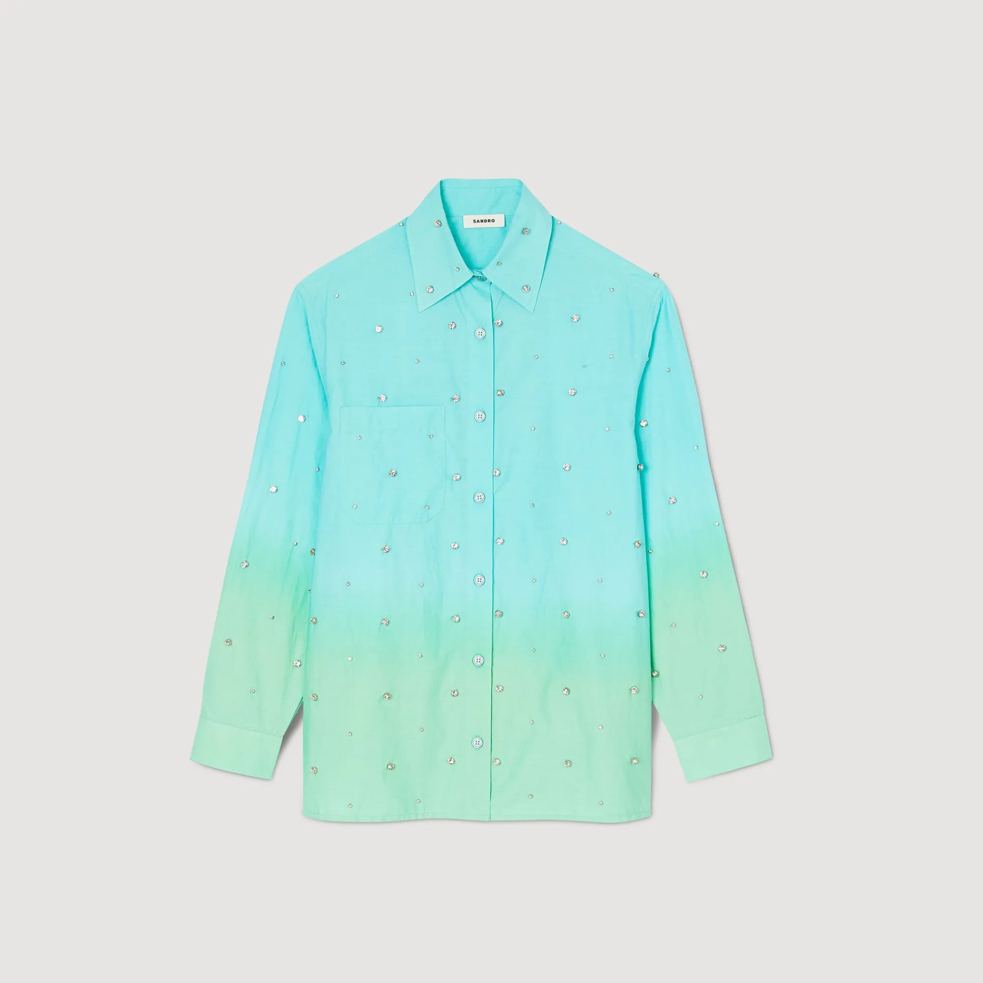 Ensembles|Tops & Chemises*SANDRO Chemise Dip Dye Strassée Bleu Vert