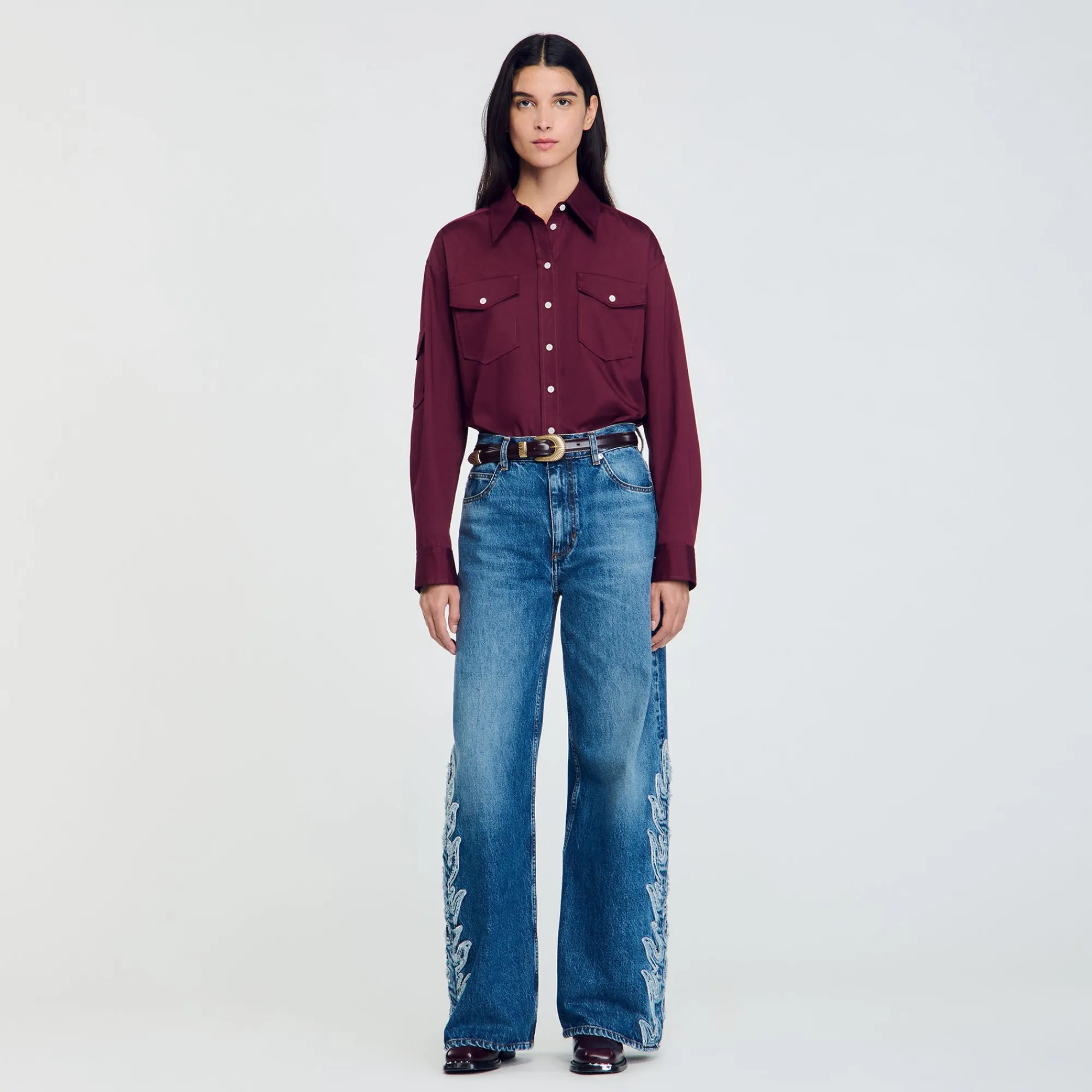 Tops & Chemises*SANDRO Chemise En Coton Bordeaux