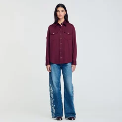 Tops & Chemises*SANDRO Chemise En Coton Bordeaux