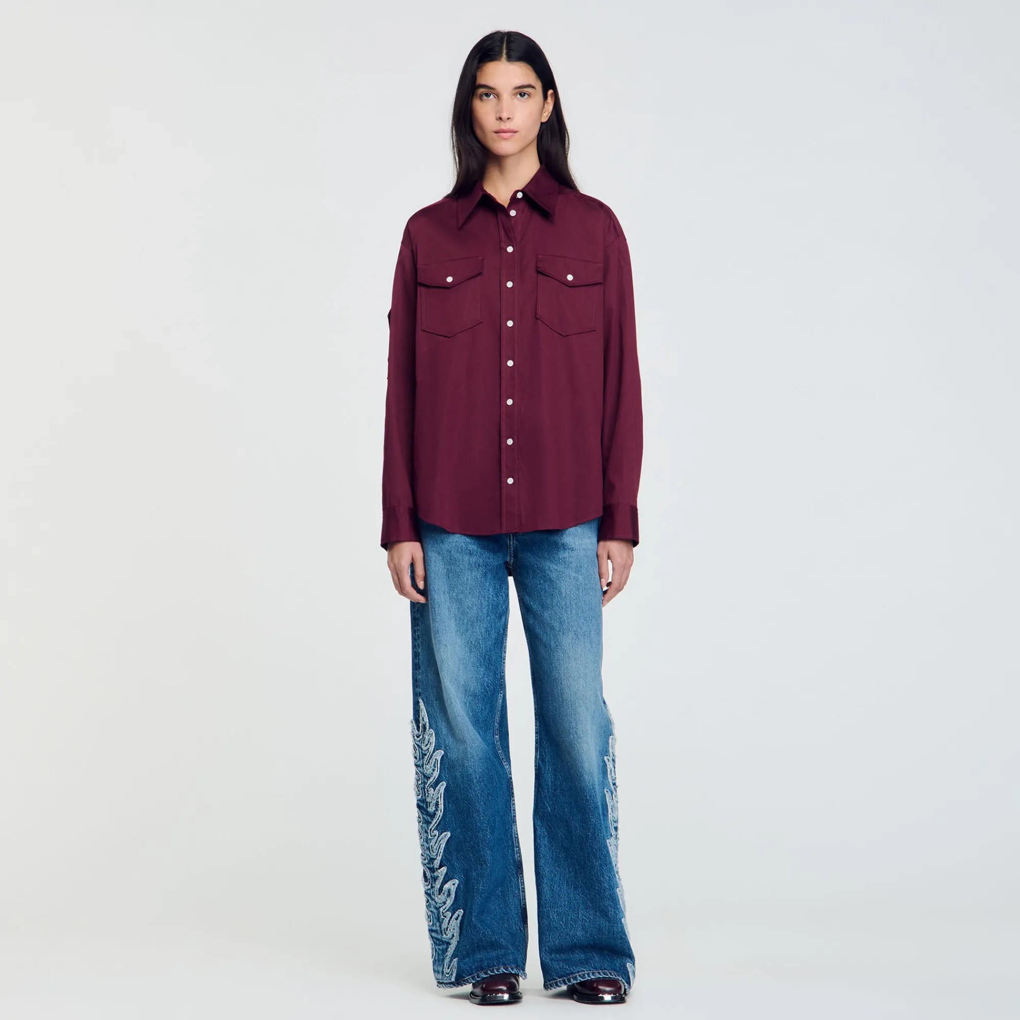 Tops & Chemises*SANDRO Chemise En Coton Bordeaux
