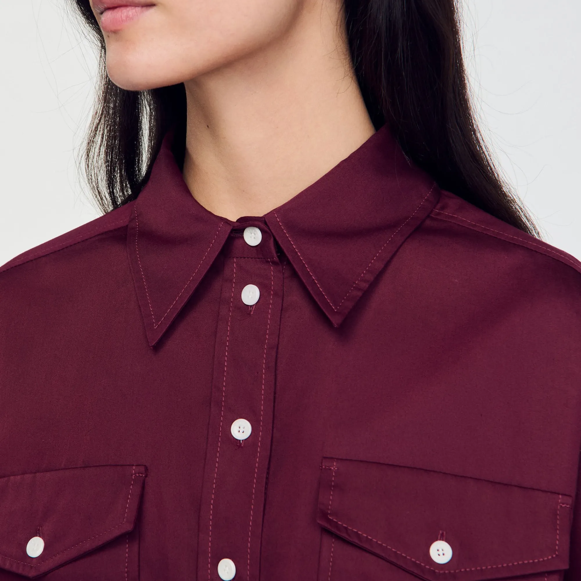 Tops & Chemises*SANDRO Chemise En Coton Bordeaux