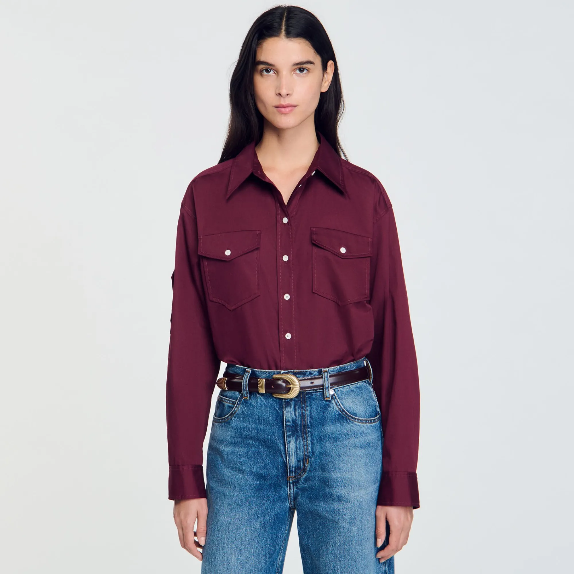 Tops & Chemises*SANDRO Chemise En Coton Bordeaux