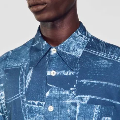 Chemises*SANDRO Chemise En Coton à Imprimé Patchwork Bleu