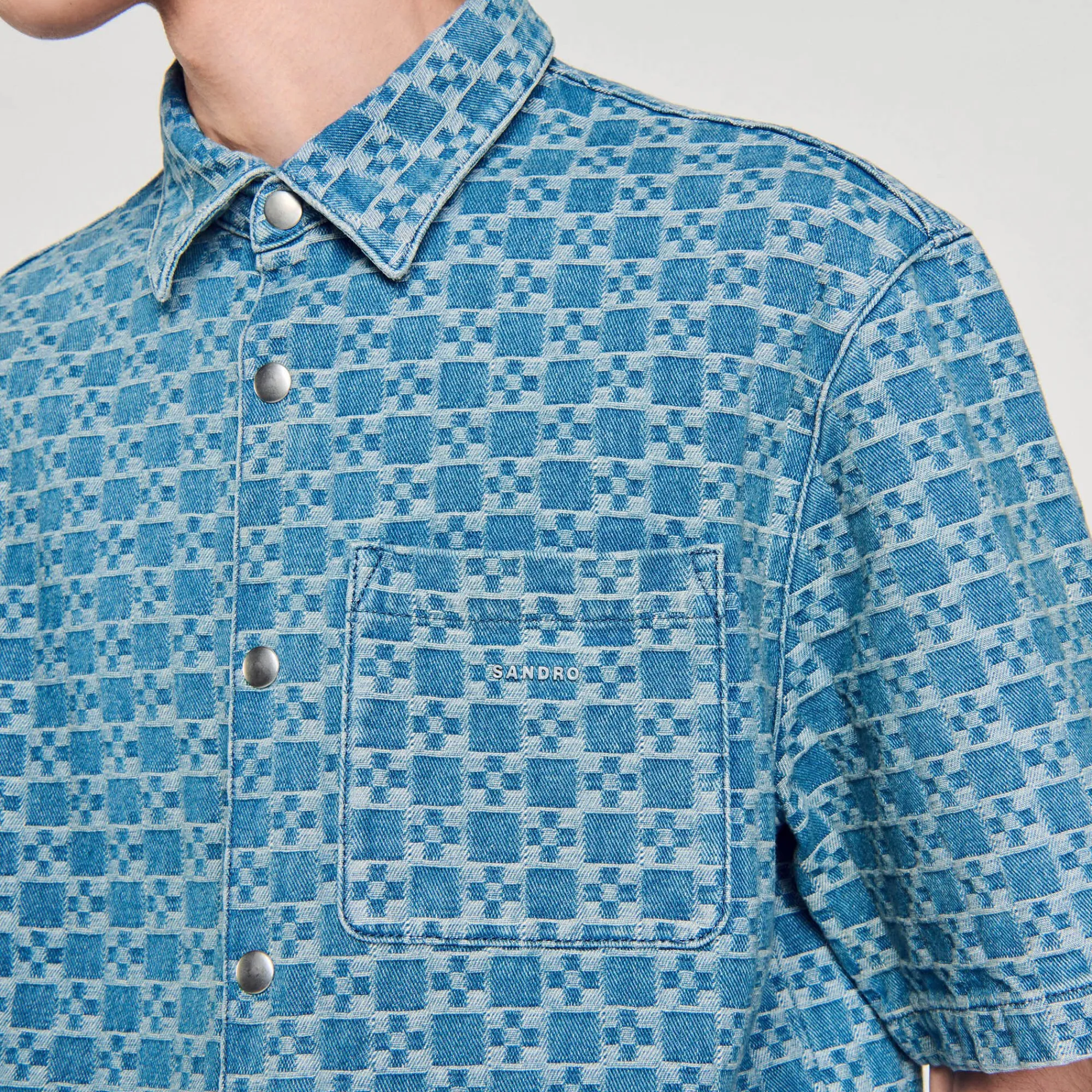 Chemises*SANDRO Chemise En Denim Square Cross Bleu Ciel