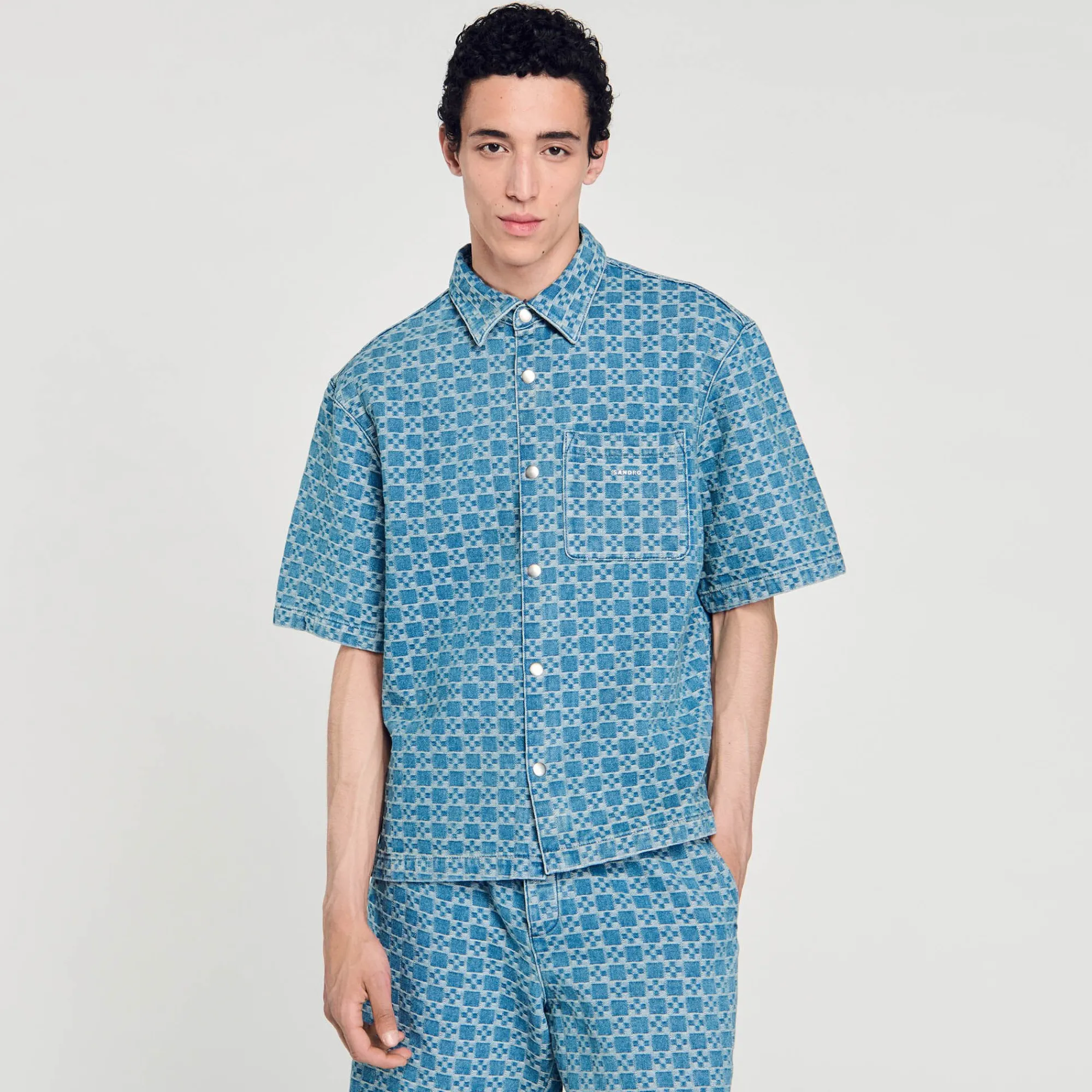 Chemises*SANDRO Chemise En Denim Square Cross Bleu Ciel