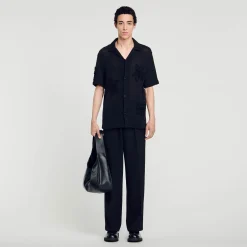 Pulls & Gilets|Chemises*SANDRO Chemise En Maille à Fleurs Noir