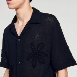 Pulls & Gilets|Chemises*SANDRO Chemise En Maille à Fleurs Noir