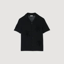 Pulls & Gilets|Chemises*SANDRO Chemise En Maille à Fleurs Noir